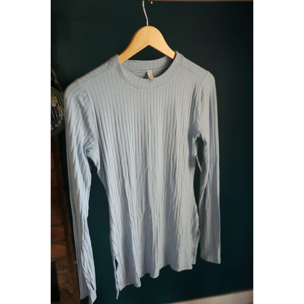 NWT Free People Movement Blissed Out Long Sleeve top Aurora Blue, Ribbed Knit - Picture 1 of 4